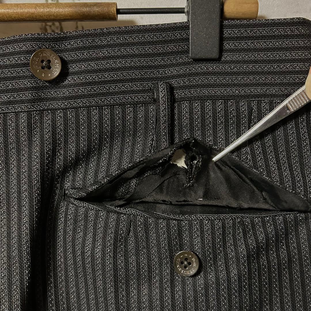 40s～ ヴィンテージ ストライプ ワイドスラックス チャコールグレー 黒