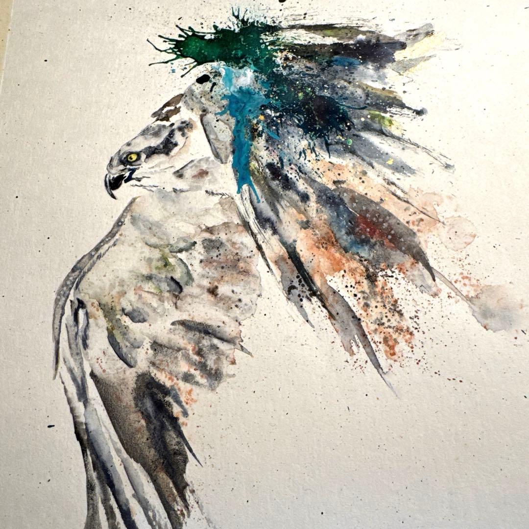 ユ*カ様 鷹 イーグル 鳥 猛禽類 残響 緑 原画 (2024年11月)