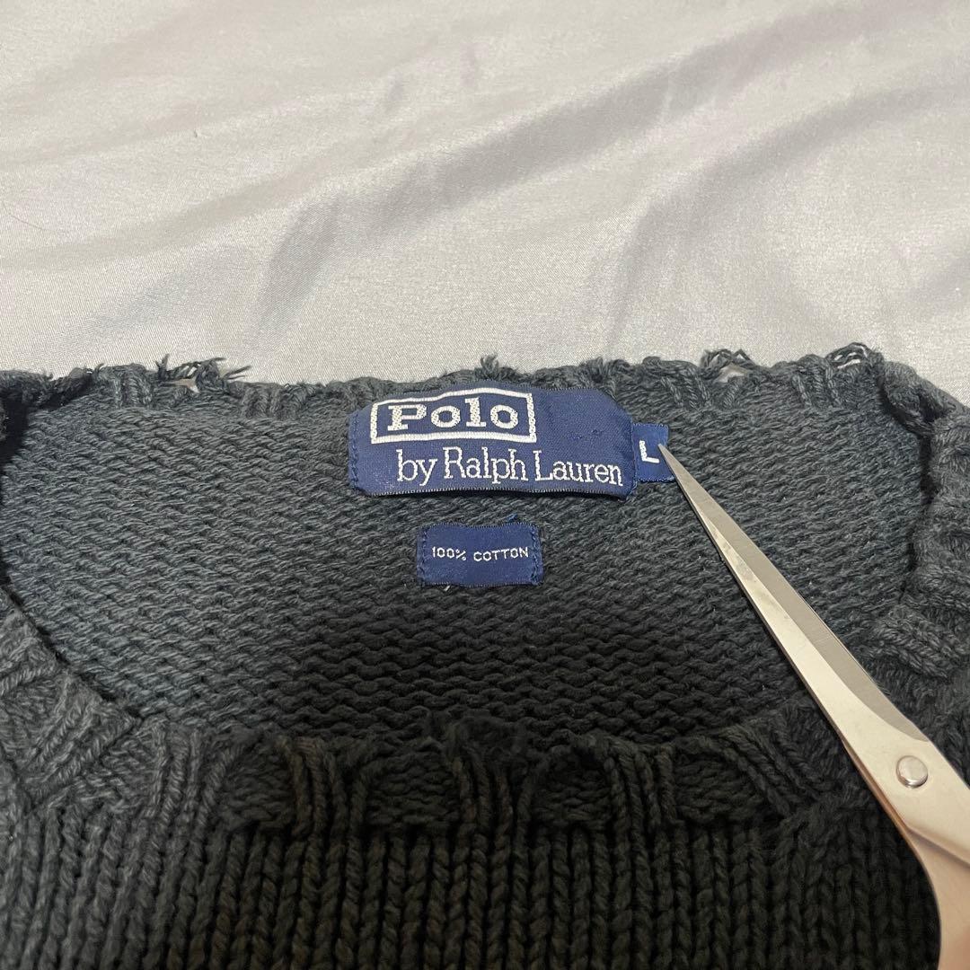 90s ラルフローレン ニット セーター クルーネック コットン ブラック　L