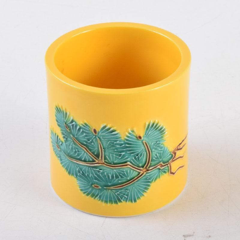 茶道具　中村翠嵐作　黄交趾　根引松　蓋置　共箱　V　9119