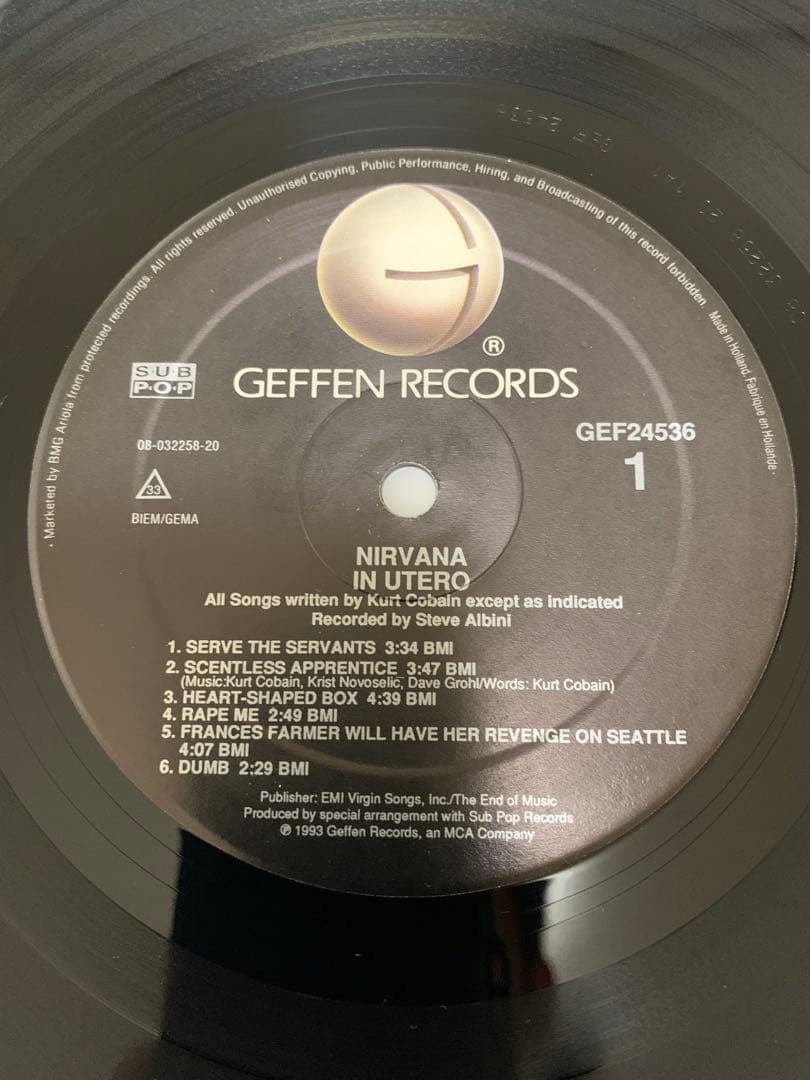 1993年　Nirvana In Utero レコード