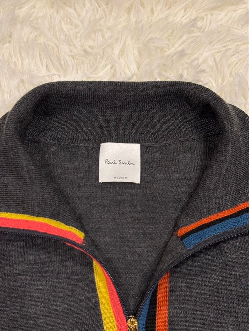 ポールスミス　アーティストストライプ　ジップ　ニット　チャコール　Mサイズ