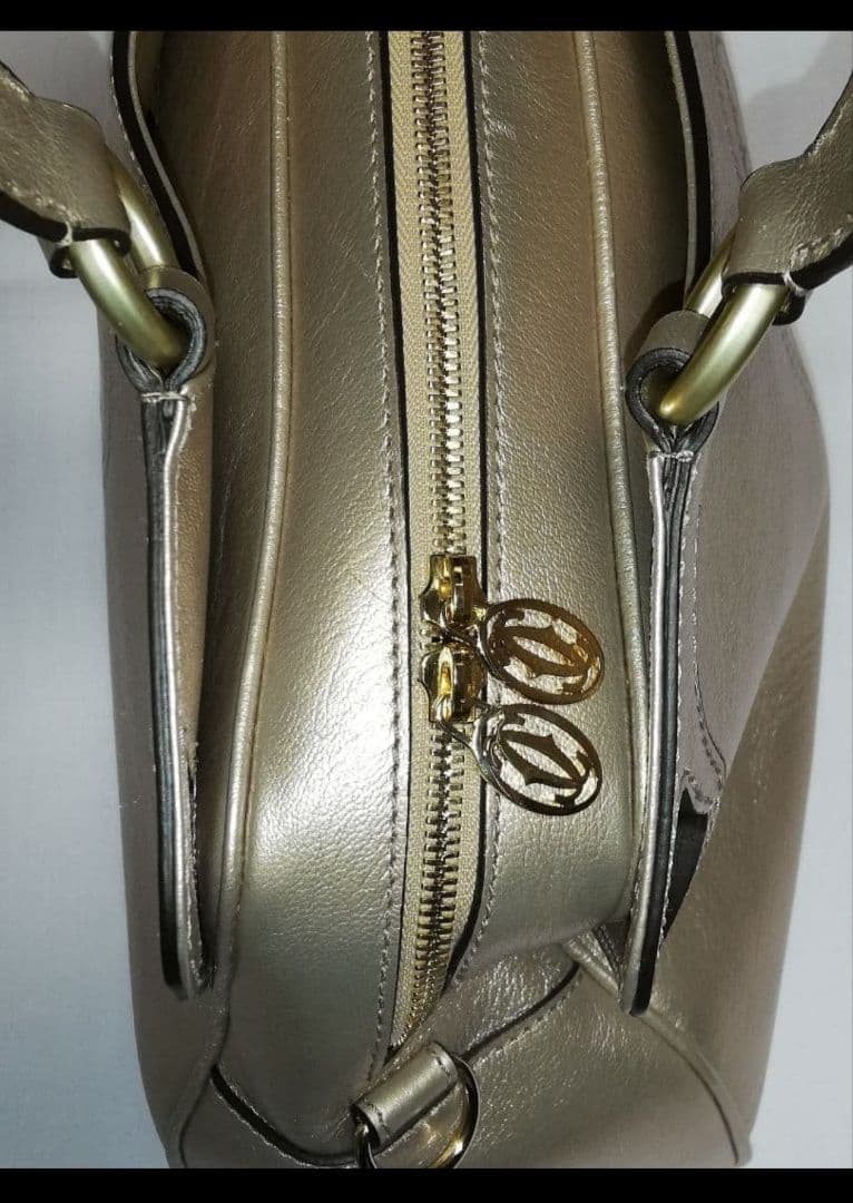 カルティエCartier マルチェロ レザー ハンドバッグ ブロンズ ゴールド