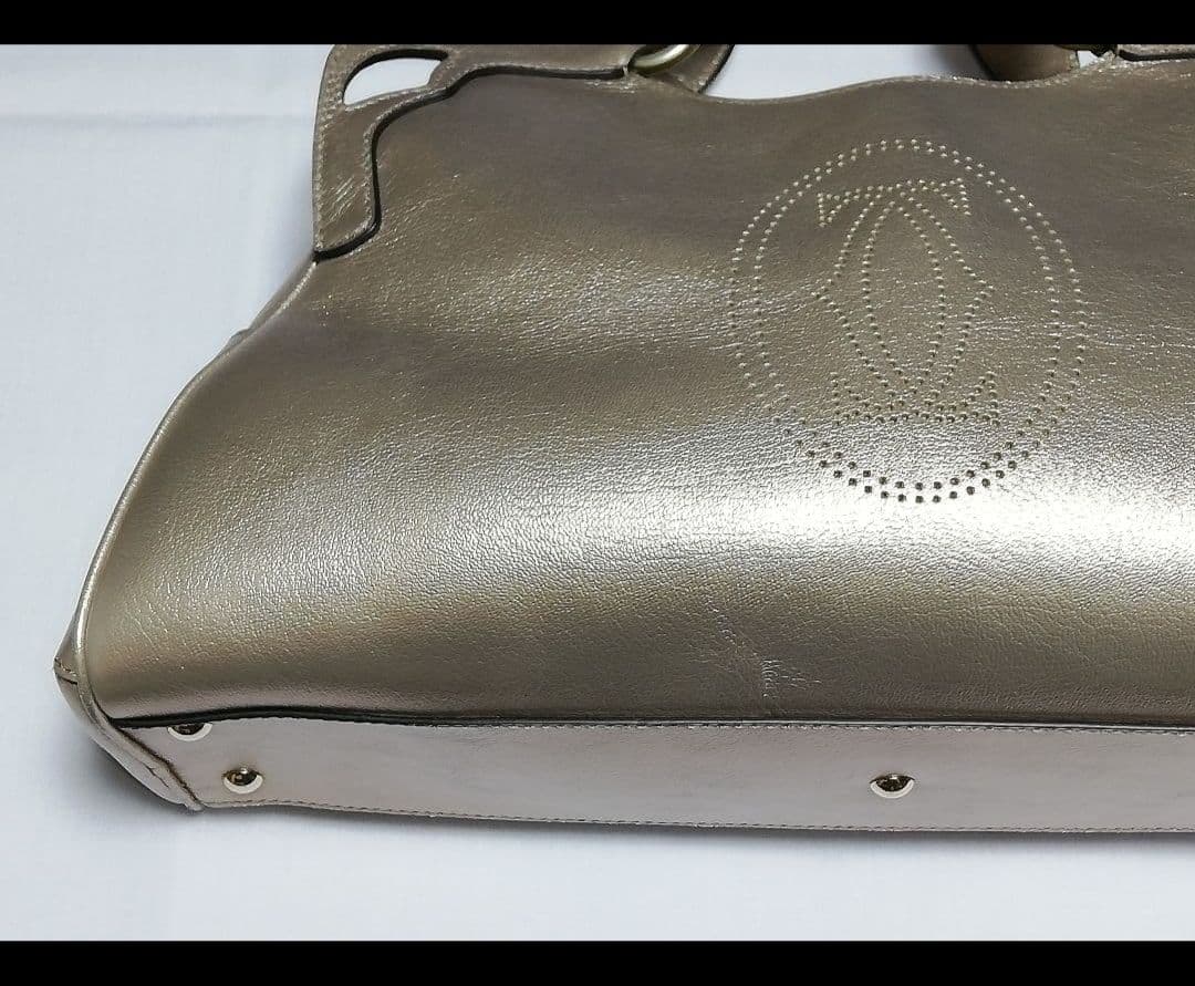カルティエCartier マルチェロ レザー ハンドバッグ ブロンズ ゴールド