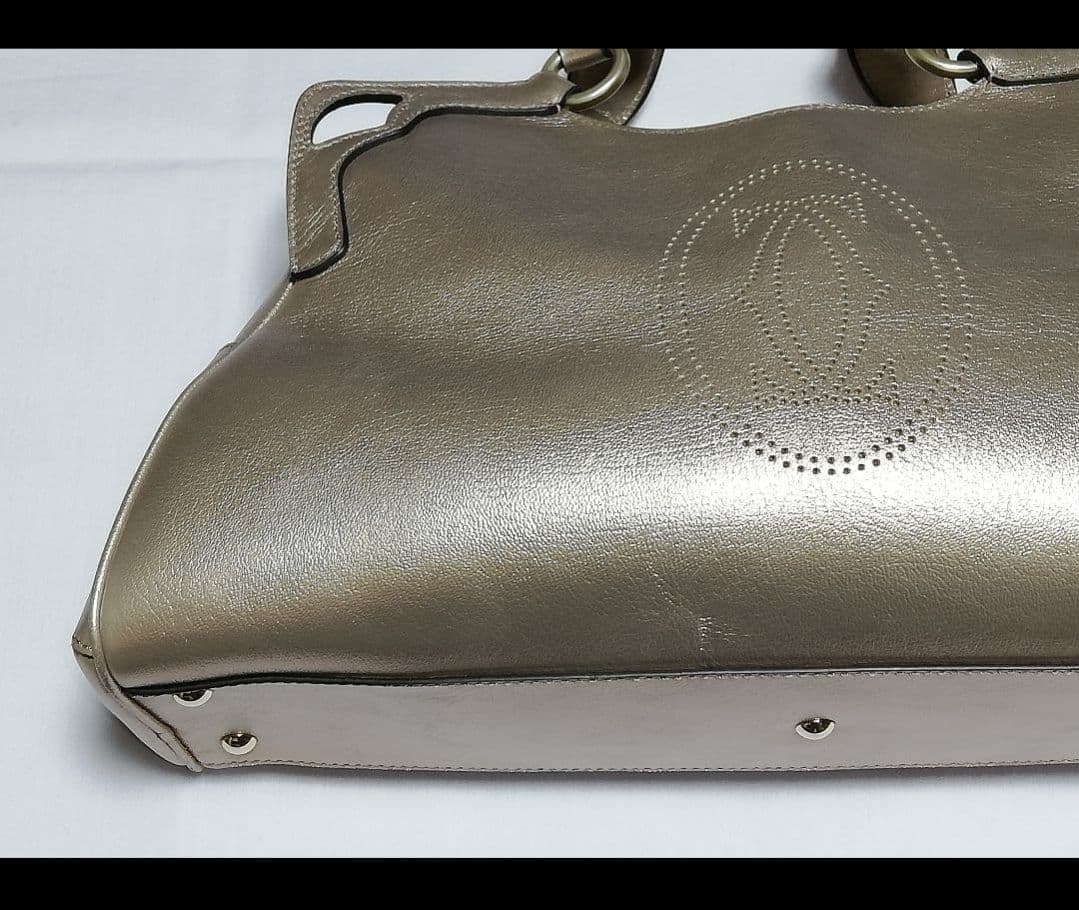 カルティエCartier マルチェロ レザー ハンドバッグ ブロンズ ゴールド
