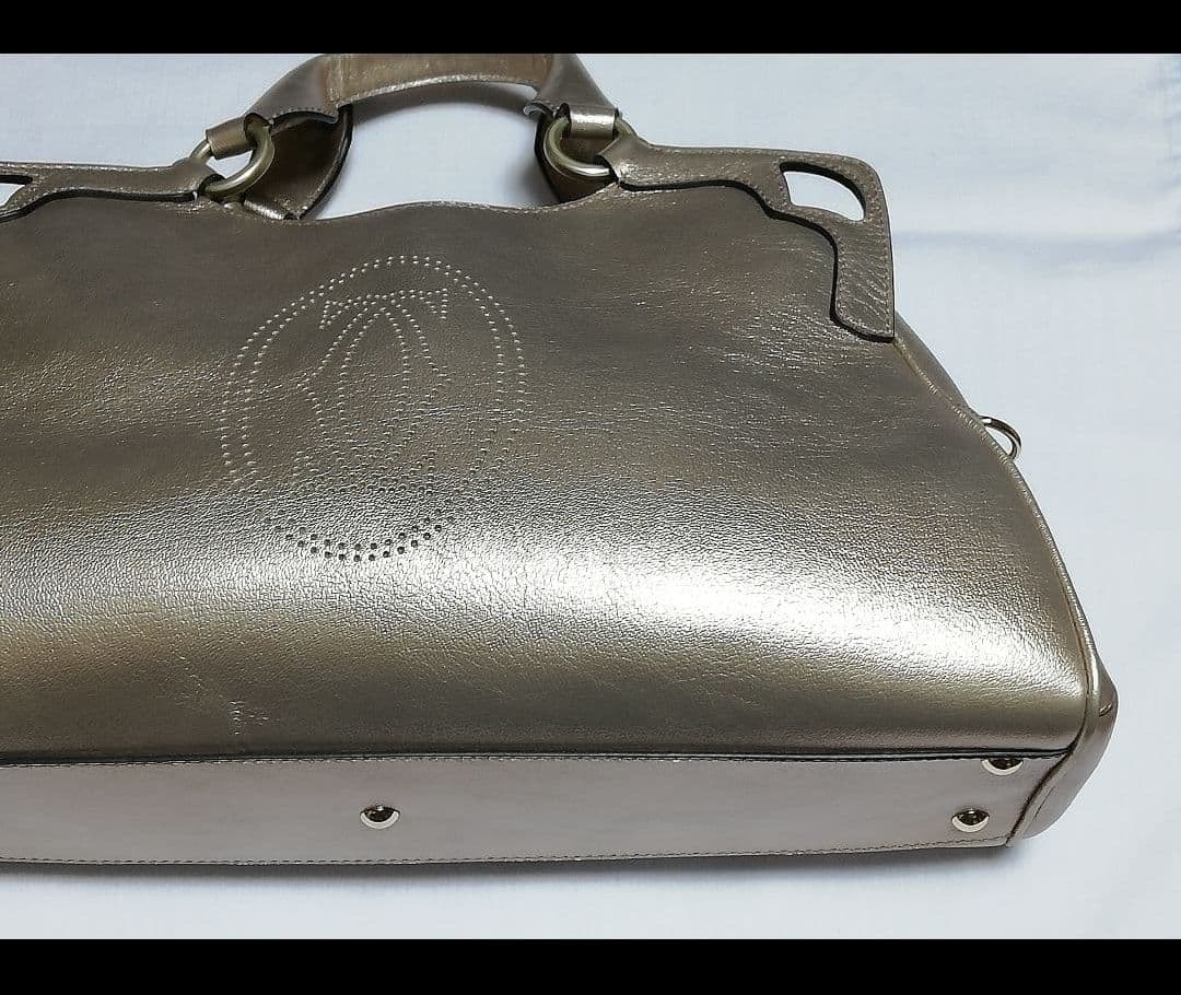 カルティエCartier マルチェロ レザー ハンドバッグ ブロンズ ゴールド