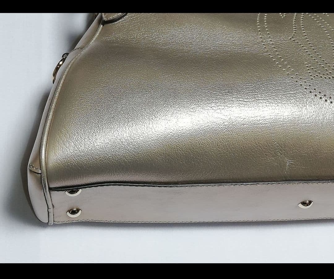 カルティエCartier マルチェロ レザー ハンドバッグ ブロンズ ゴールド