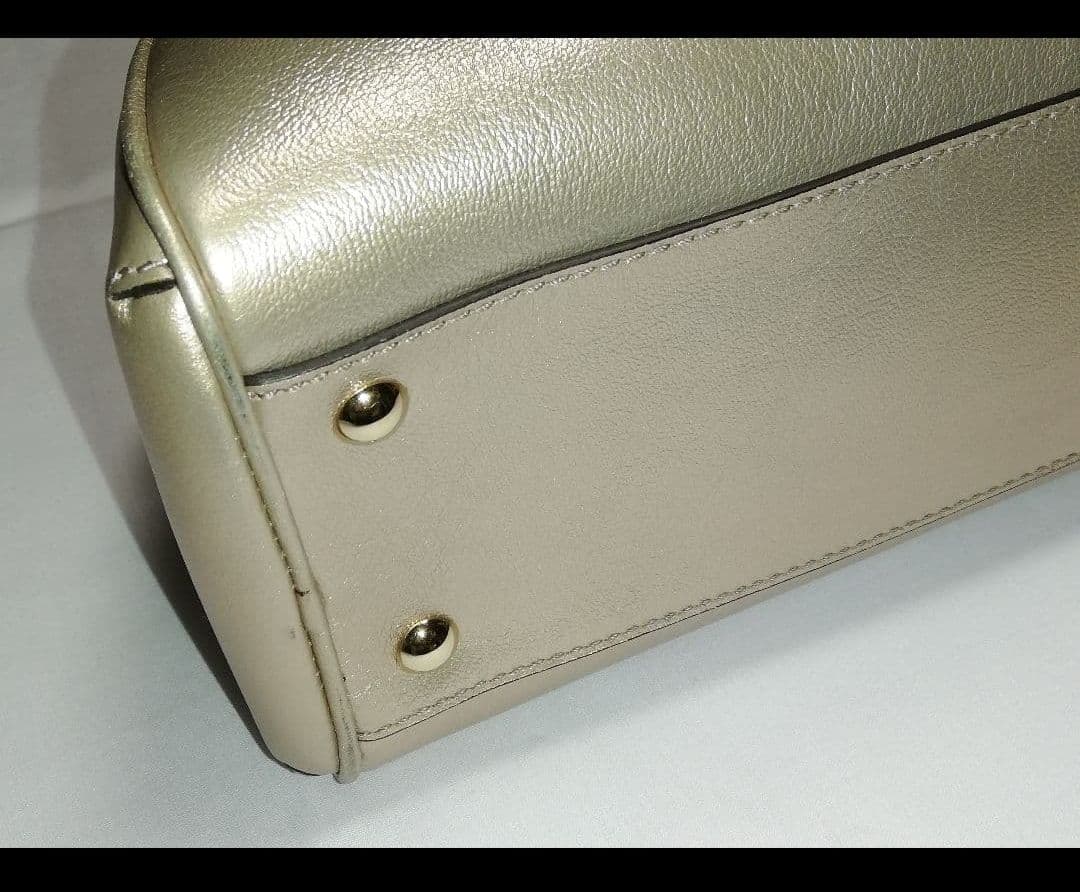 カルティエCartier マルチェロ レザー ハンドバッグ ブロンズ ゴールド