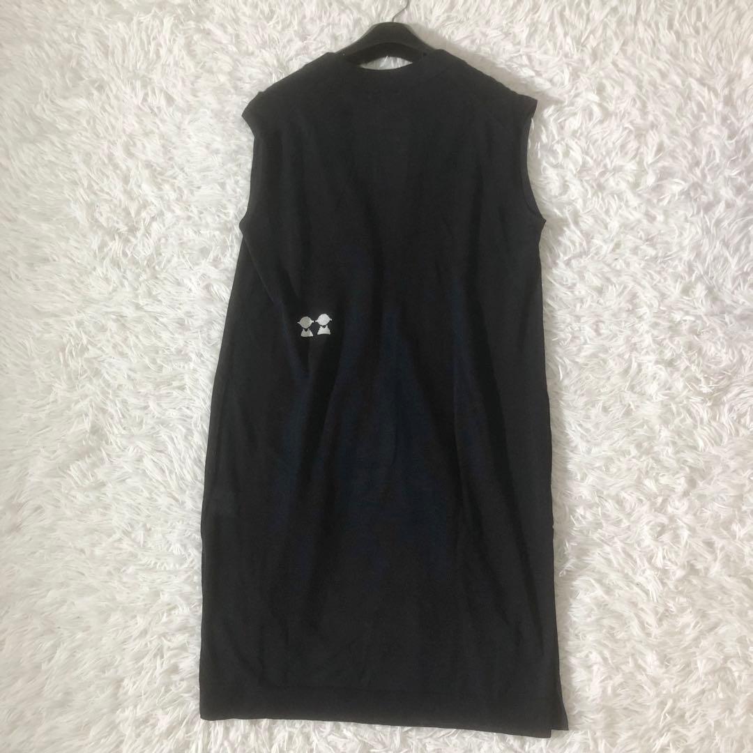 新品未使用 ピッコーネ 24SS 麻混ロングニットベスト ロゴ刺繍 ネイビー