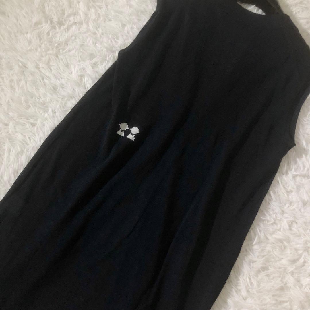 新品未使用 ピッコーネ 24SS 麻混ロングニットベスト ロゴ刺繍 ネイビー