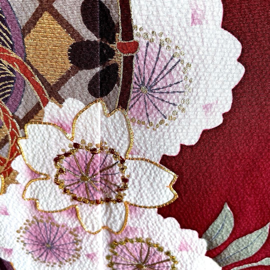 振袖フルセット　灰紫　錆朱　染分け　手描き友禅　成人式振袖　振袖