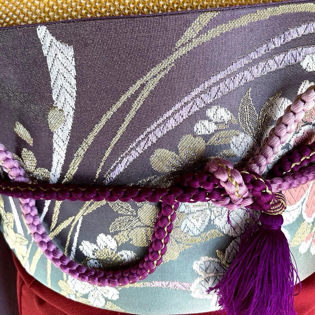 振袖フルセット　灰紫　錆朱　染分け　手描き友禅　成人式振袖　振袖