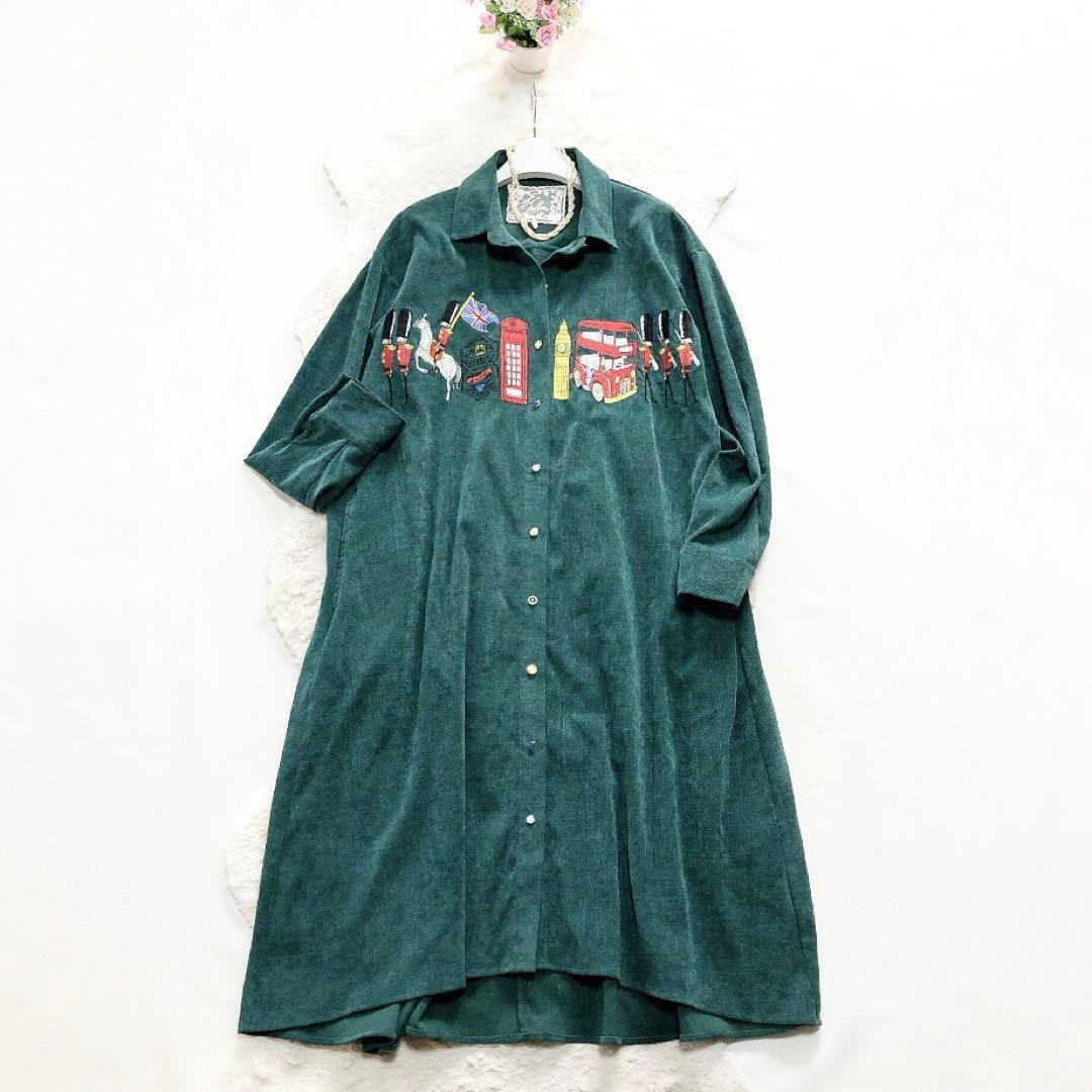 ScoLar*スカラー　襟付きロングワンピース　コーデュロイ　ロンドン柄　M