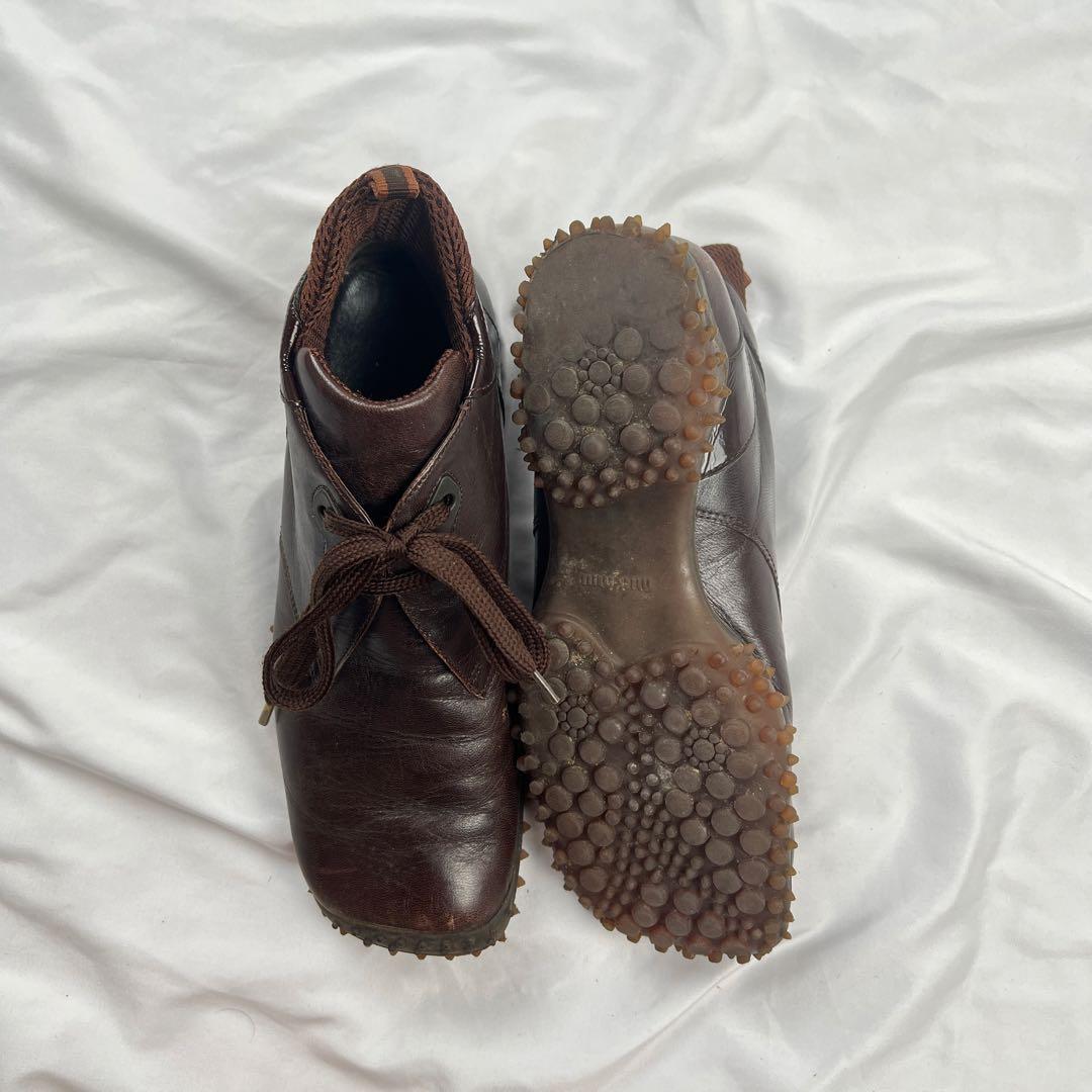 靴 miu miu bubble sole leather shoes brown