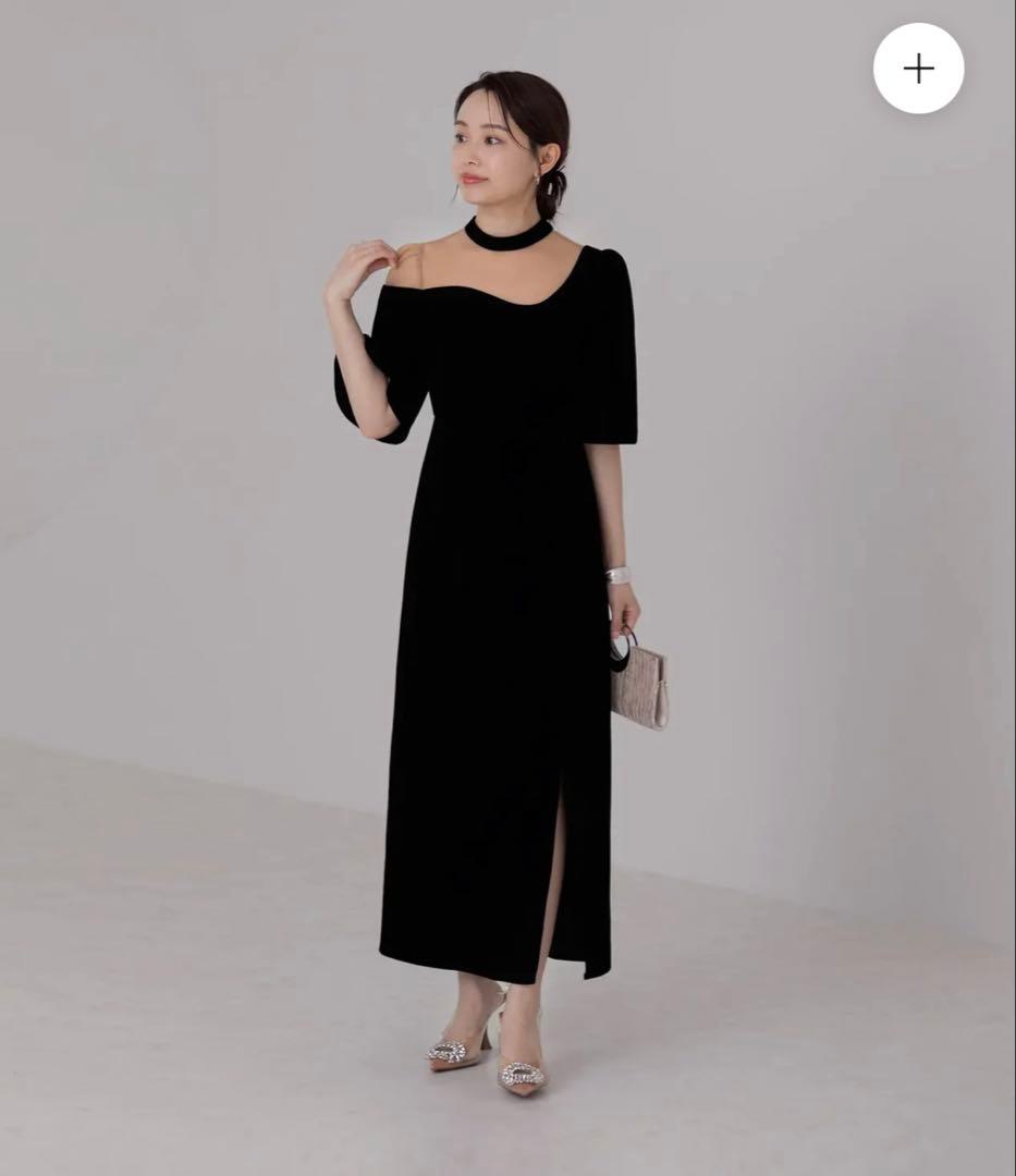 【LEJA】即発送可　シアーベロアIラインワンピースドレス