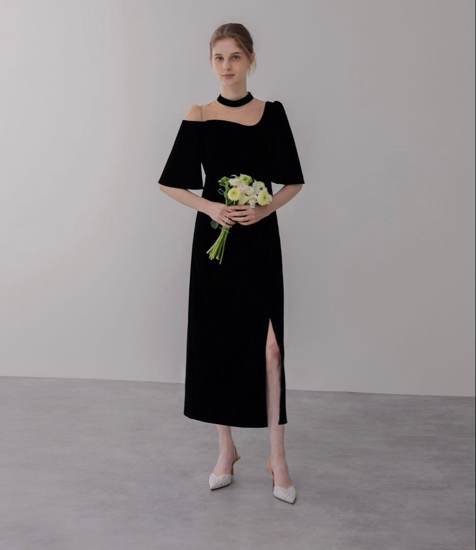 【LEJA】即発送可　シアーベロアIラインワンピースドレス