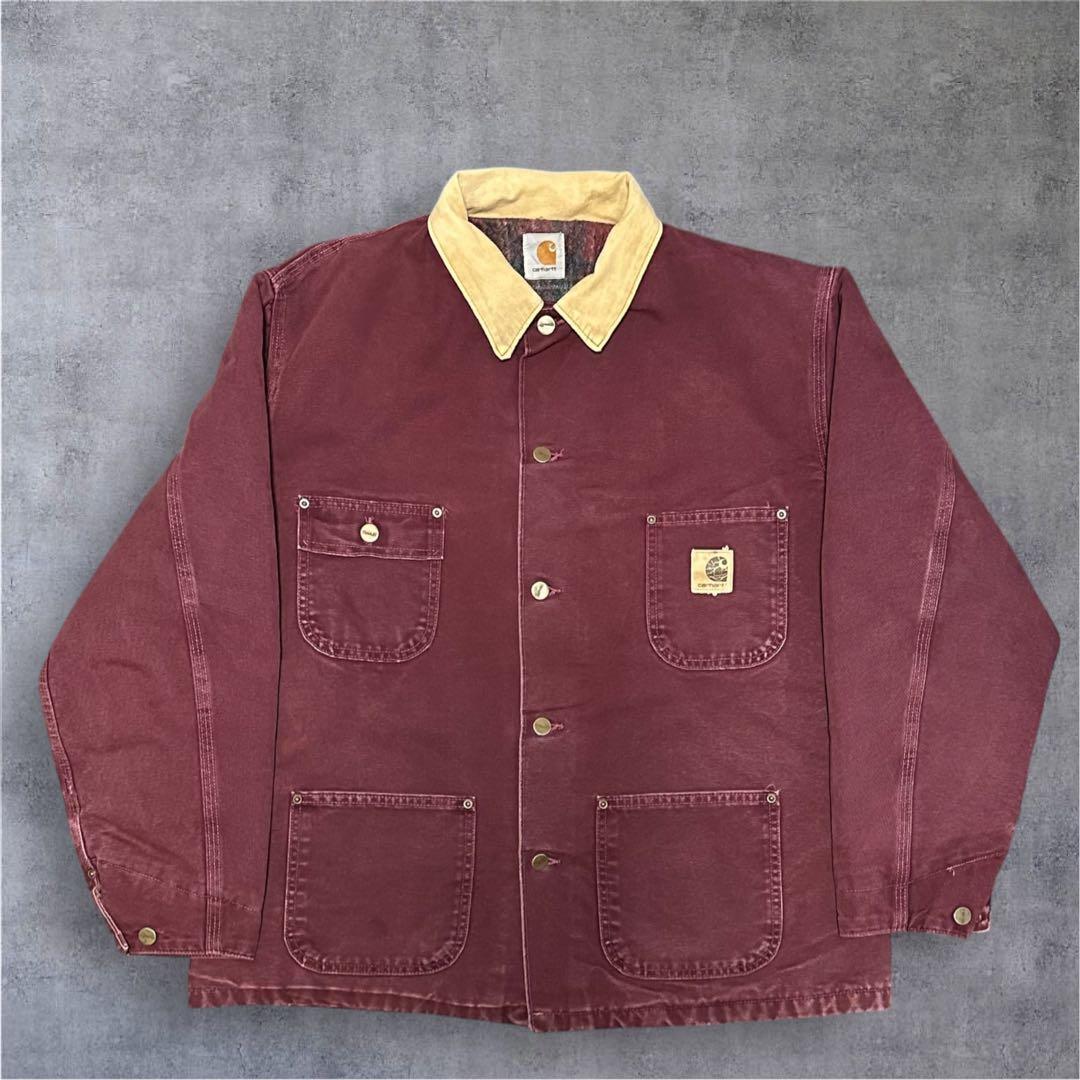 90s 星タグ carhartt チョアコート カバーオール ワイン ボルドー