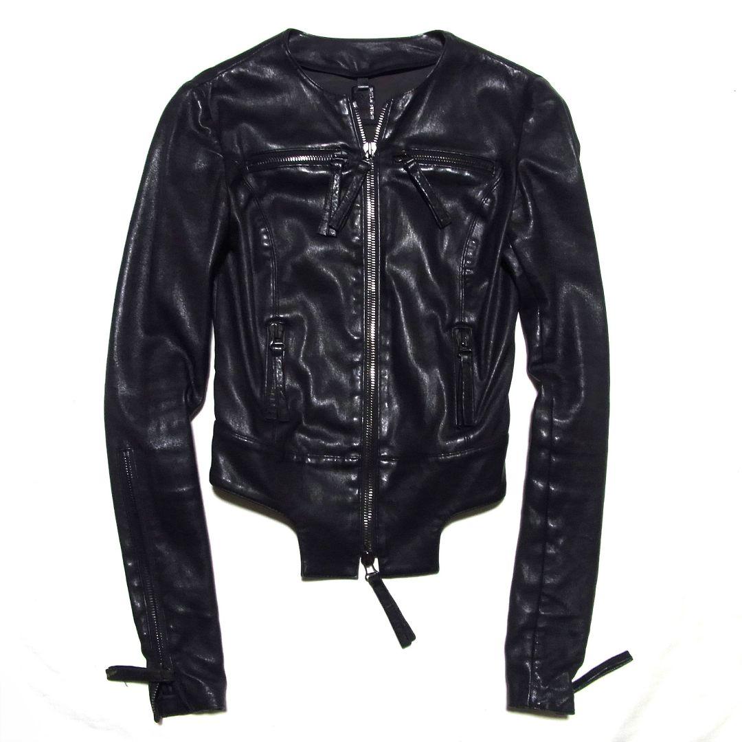 トーマスワイルド ノーカラー レザー ライダース ジャケット 0 黒 ブラック