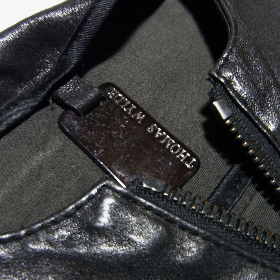 トーマスワイルド ノーカラー レザー ライダース ジャケット 0 黒 ブラック