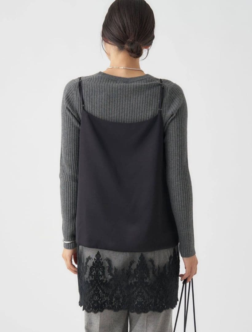 新品 IENASatinレース キャミソールワンピース ブラック