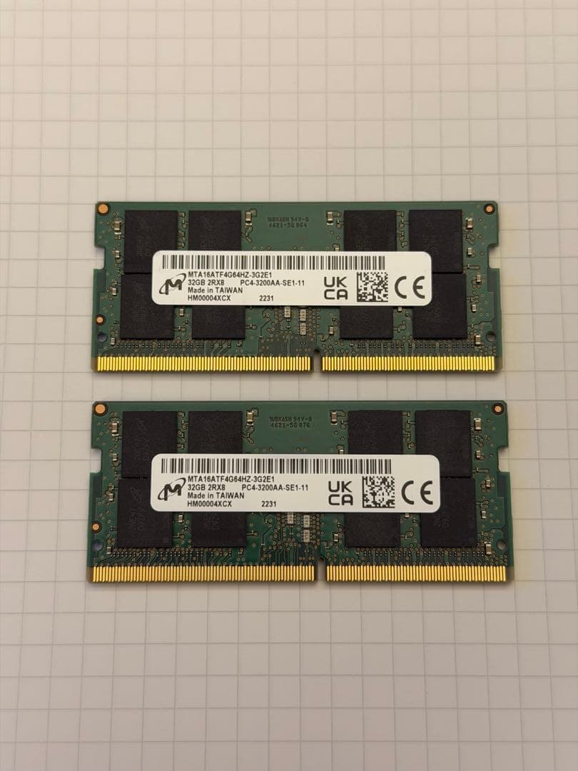 crucial 64GB(32GBx2)DDR4-3200 SODIMM メモリ