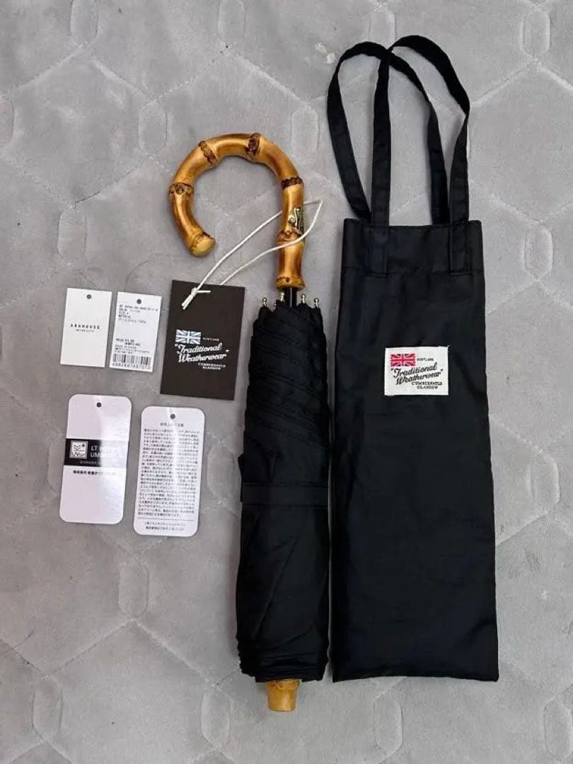 ほぼ新品！トラディショナルウェザーウェア　折りたたみ傘 晴雨兼用 竹製ハンドル