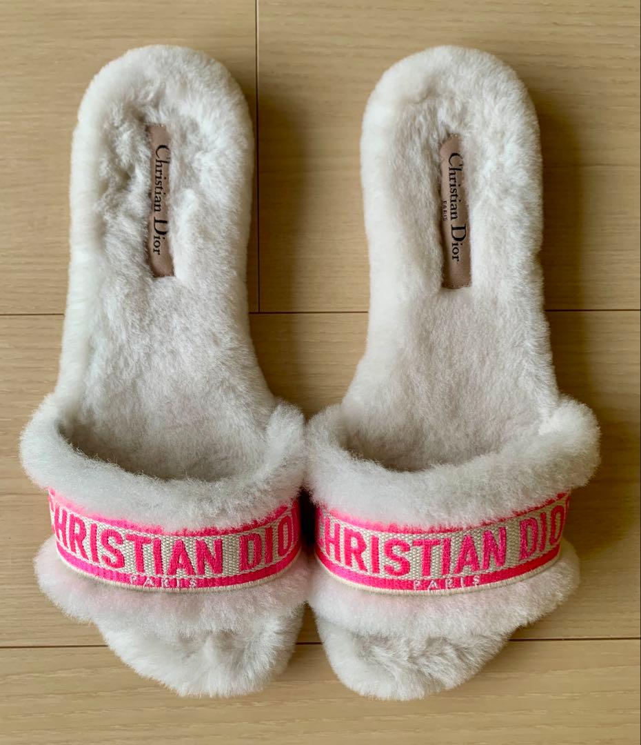 Christian Dior ファー ミュール サンダル イタリア製24.5相当