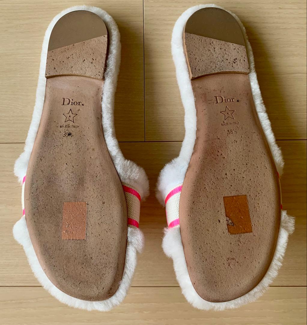 Christian Dior ファー ミュール サンダル イタリア製24.5相当