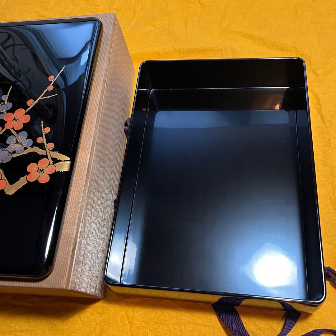 輪島塗 貴山堂 張間喜一監修 紅白梅蒔 共箱 文箱