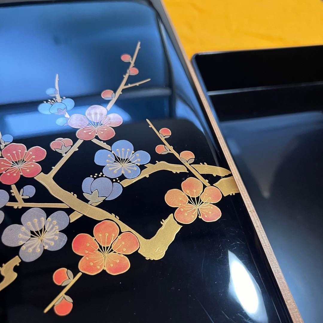 輪島塗 貴山堂 張間喜一監修 紅白梅蒔 共箱 文箱