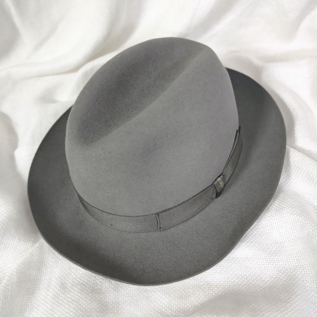 ボルサリーノBorsalinoラビットファーフェルト中折れハット帽子57グレー