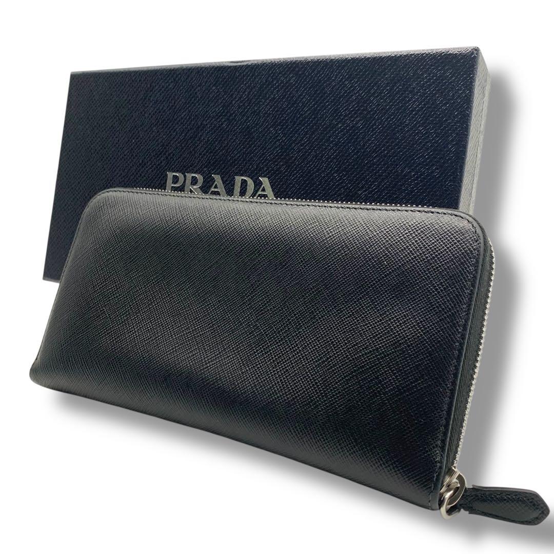 極美品！　PRADA ブラック レザー 長財布　三角ロゴ　ウォレット