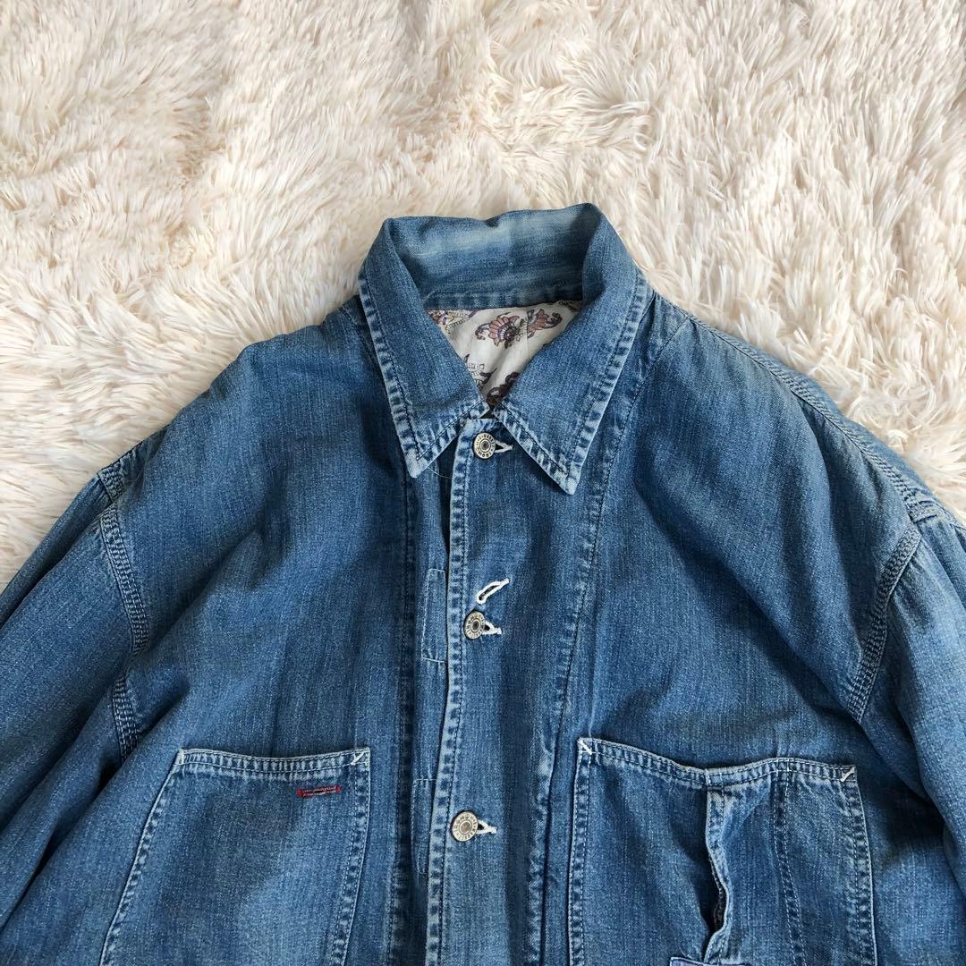 BLUE BLUEデニムカバーオール　裏キルティングデニムジャケットブルーブルー