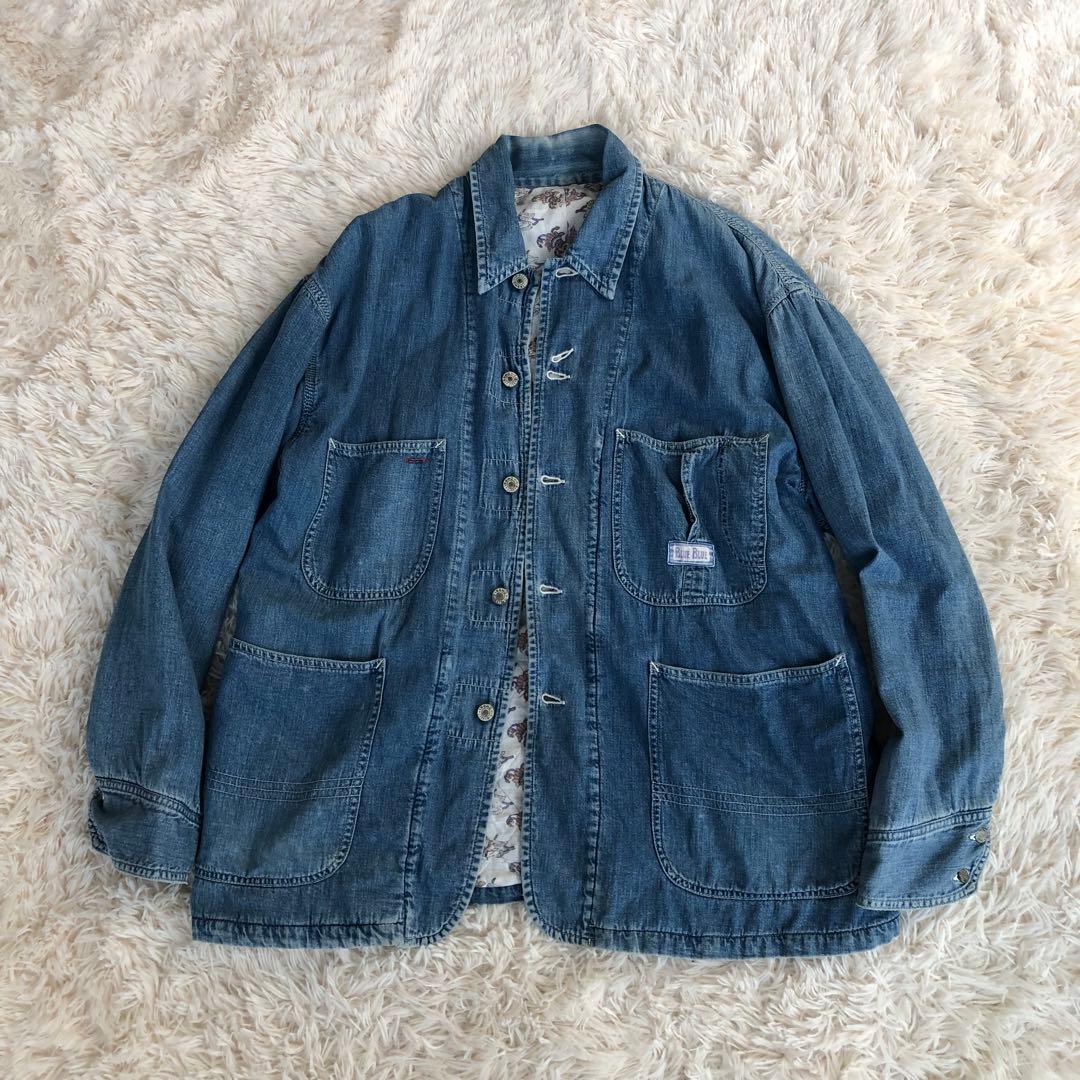 BLUE BLUEデニムカバーオール　裏キルティングデニムジャケットブルーブルー