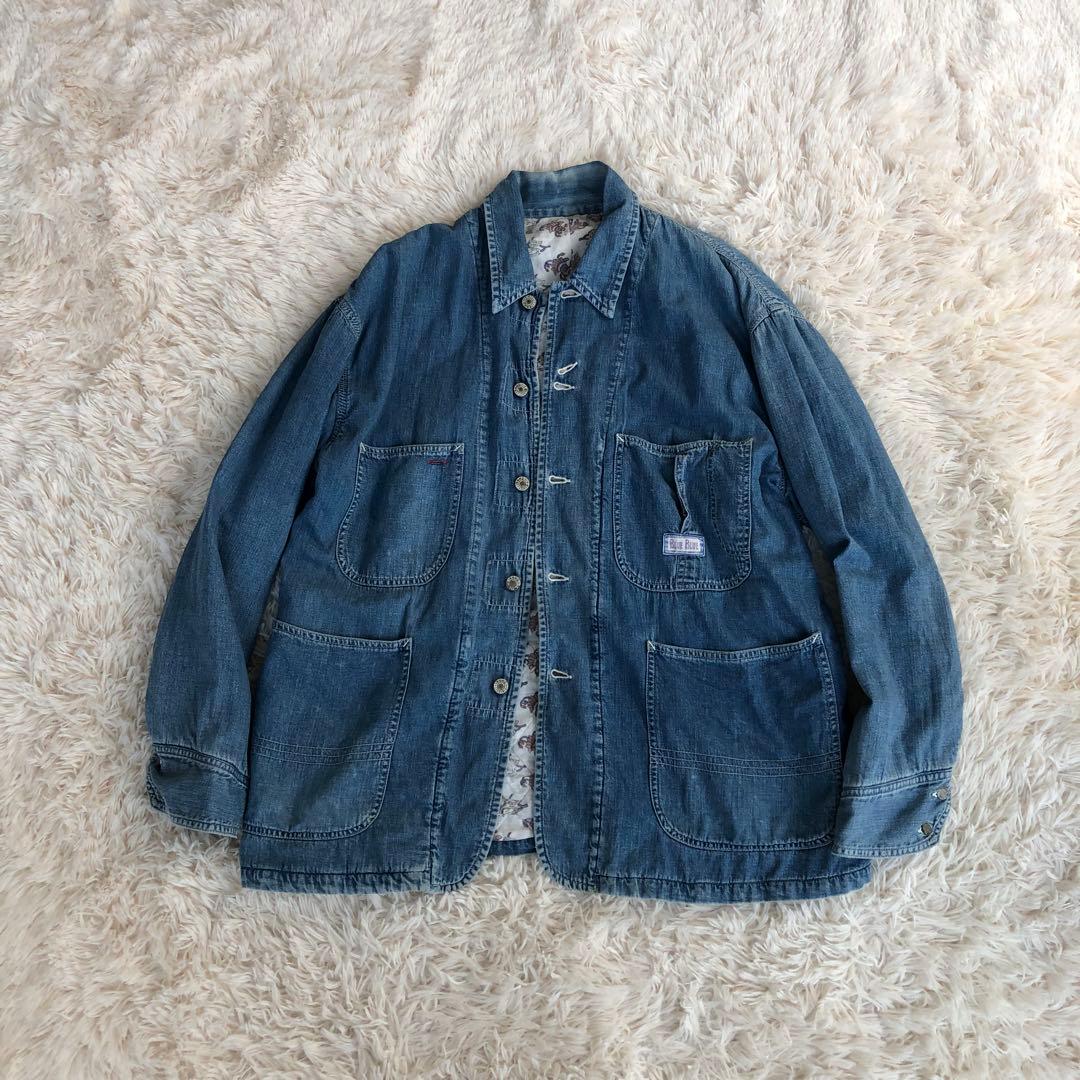 BLUE BLUEデニムカバーオール　裏キルティングデニムジャケットブルーブルー