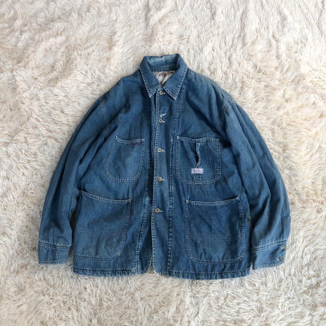 BLUE BLUEデニムカバーオール　裏キルティングデニムジャケットブルーブルー