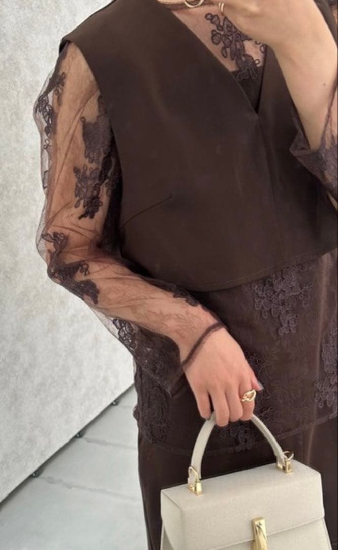 「お呼ばれドレス」マルチレイヤードドレス　ブラウン