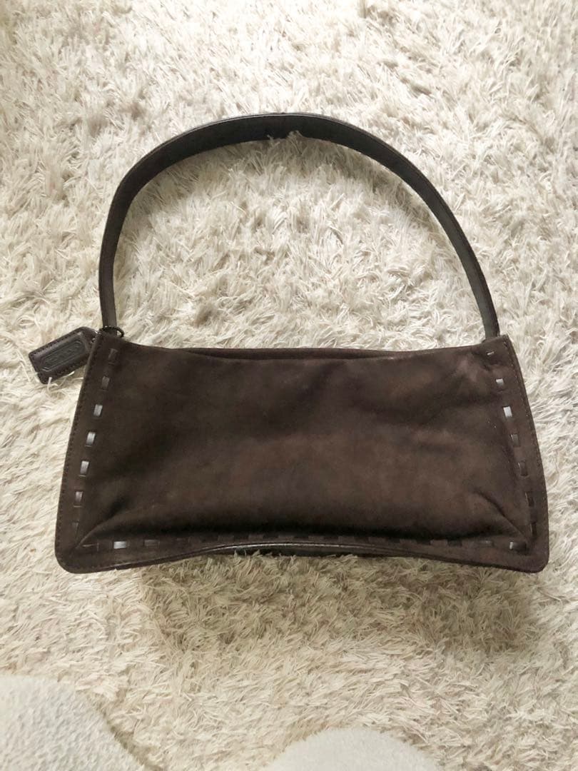 コーチ スエード レディワンハンドル ハンドバッグ ダークブラウン