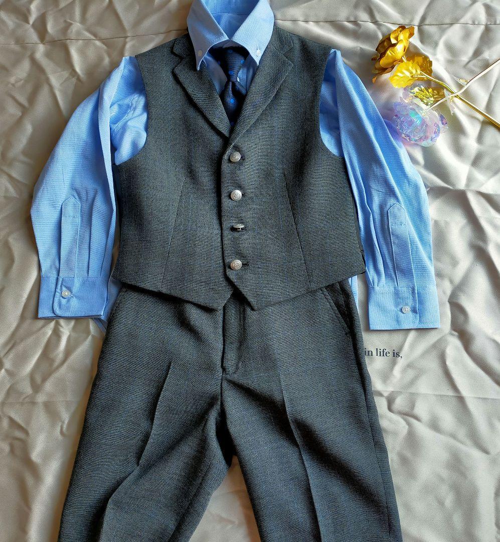 値下 【未使用レベル 美品】 入学式 グレー 5点セット 銀ボタン 120cm