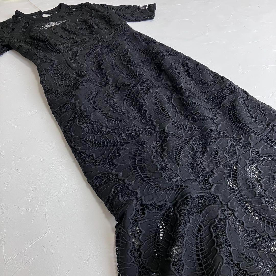 ラグナムーン リーフエンブロイダリー レース ワンピース ドレス 黒 マーメイド