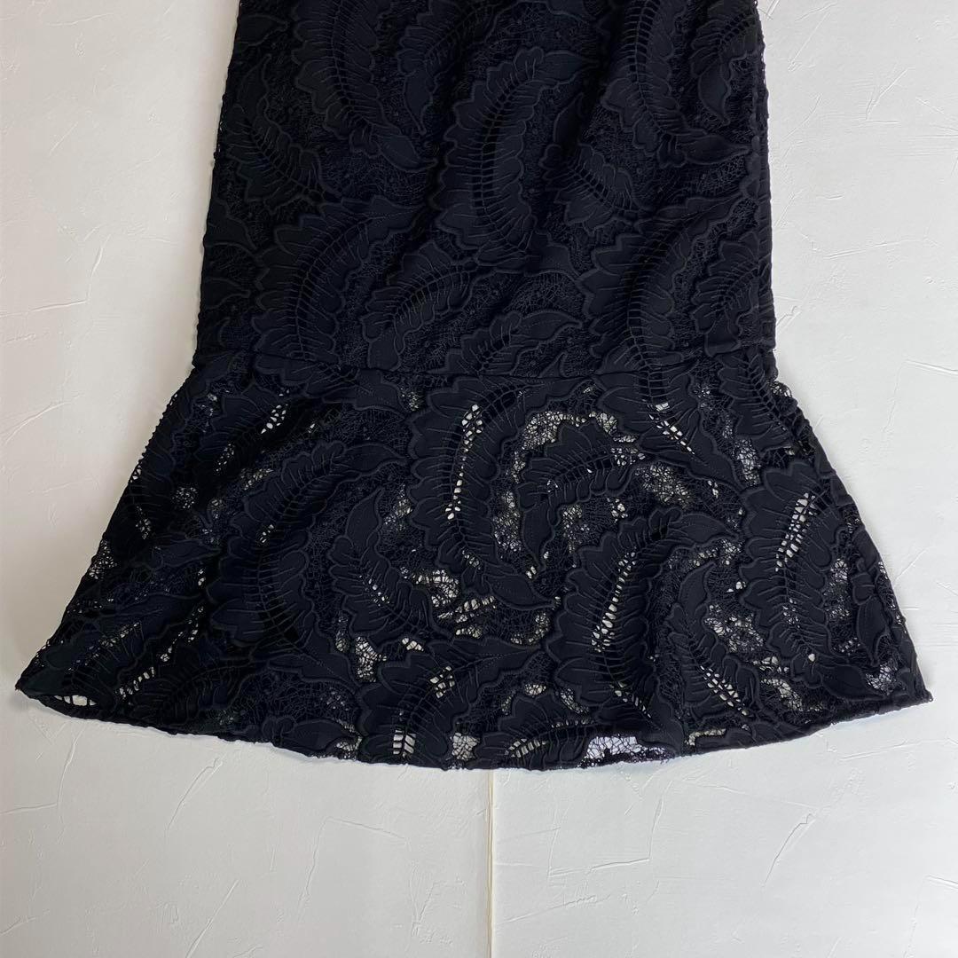 ラグナムーン リーフエンブロイダリー レース ワンピース ドレス 黒 マーメイド