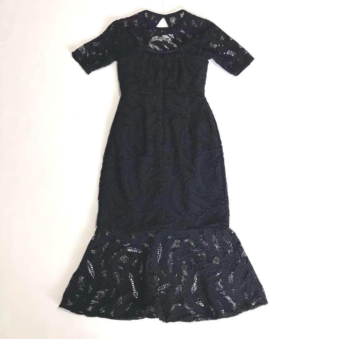 ラグナムーン リーフエンブロイダリー レース ワンピース ドレス 黒 マーメイド