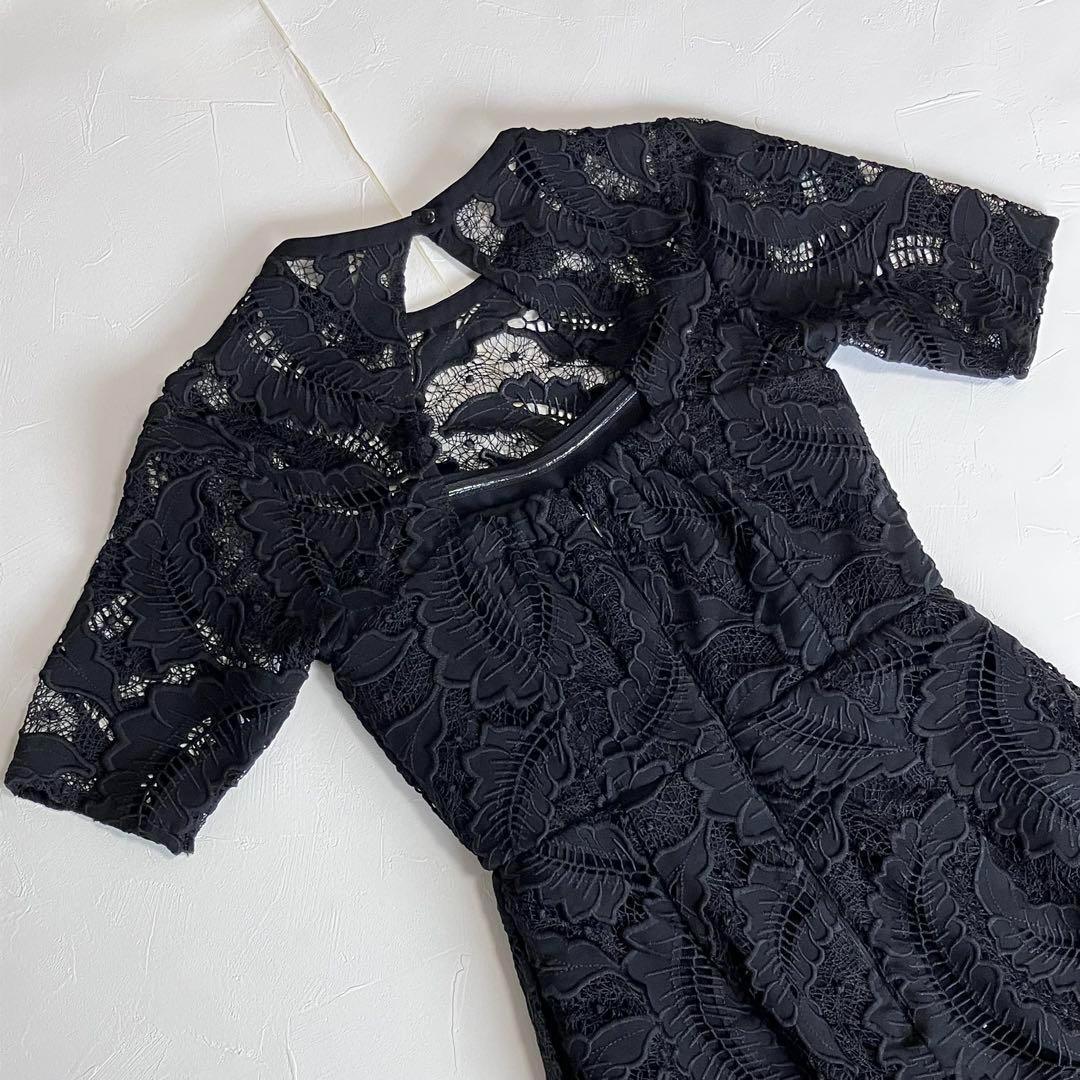 ラグナムーン リーフエンブロイダリー レース ワンピース ドレス 黒 マーメイド