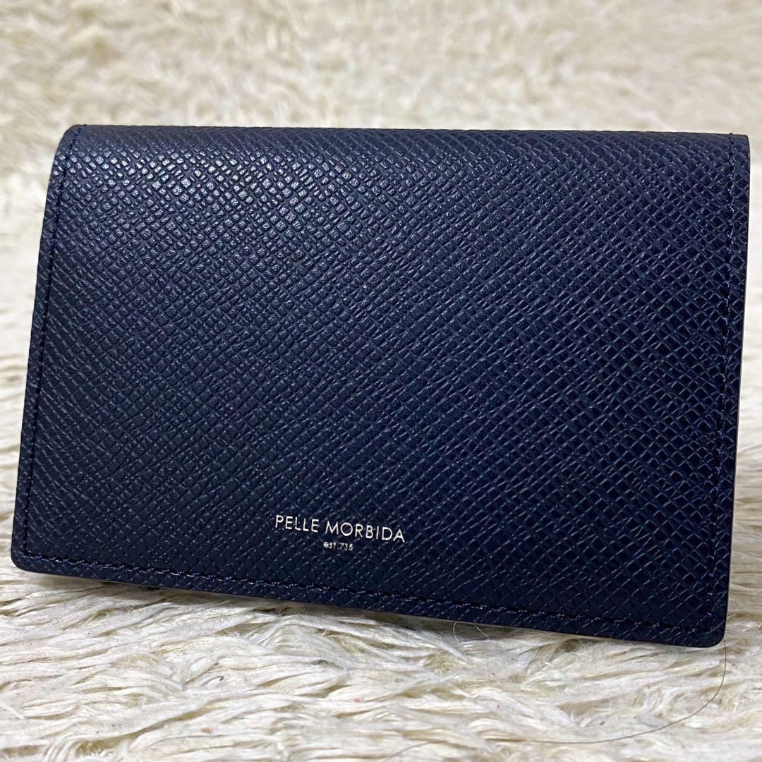 【未使用級】ペッレモルビダ 名刺入れ カードケース ネイビー 二つ折り