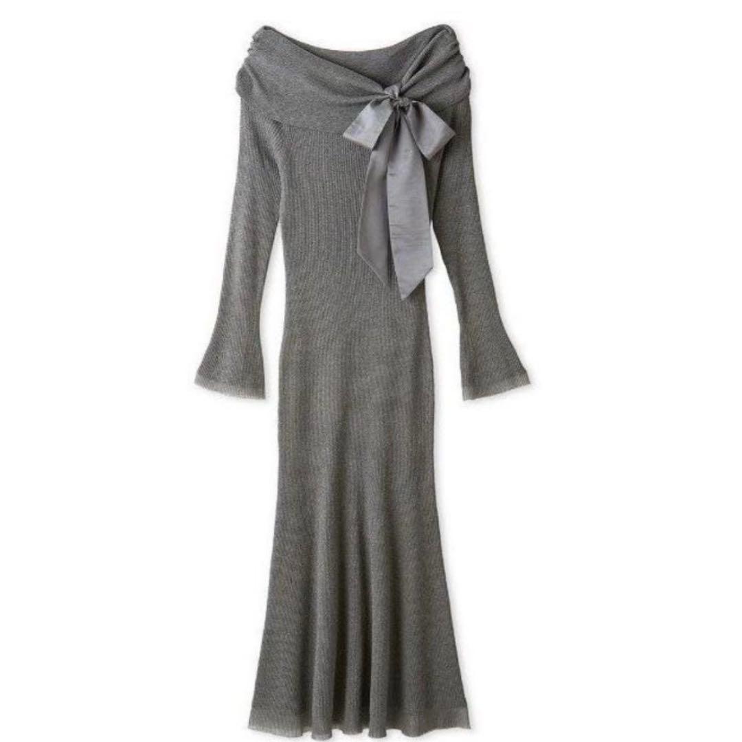 fray id オフショルリボンリブニットワンピース