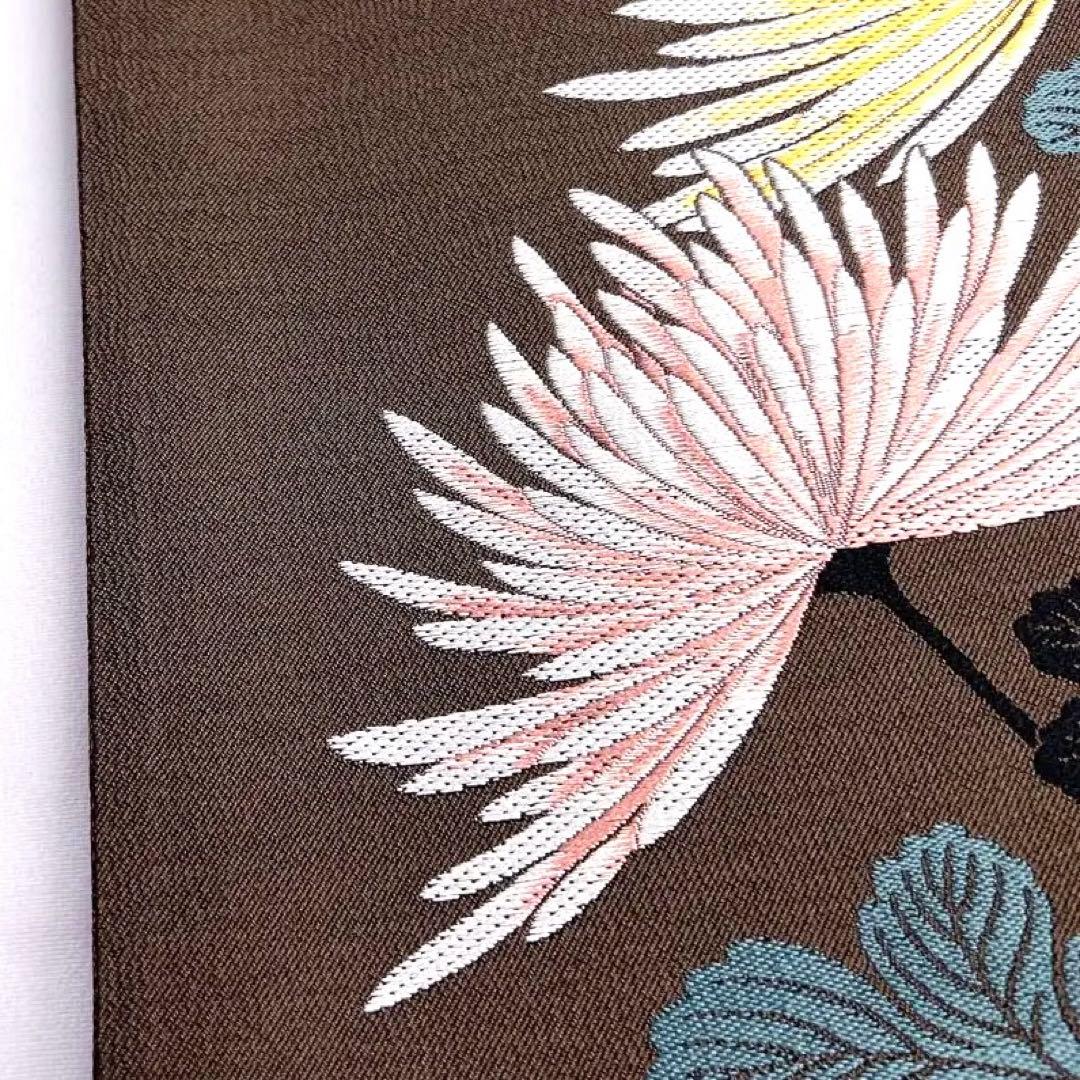 未着用　袋帯　リバーシブル　菊花　格子　壁糸　リーフ　着物　帯　041k