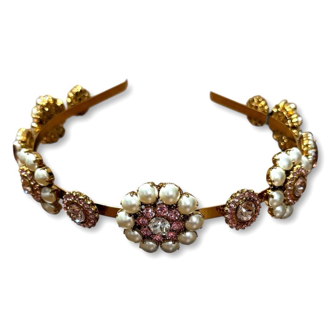 希少★ドルチェ＆ガッバーナ カチューシャ ビジュークリスタル フラワー パール