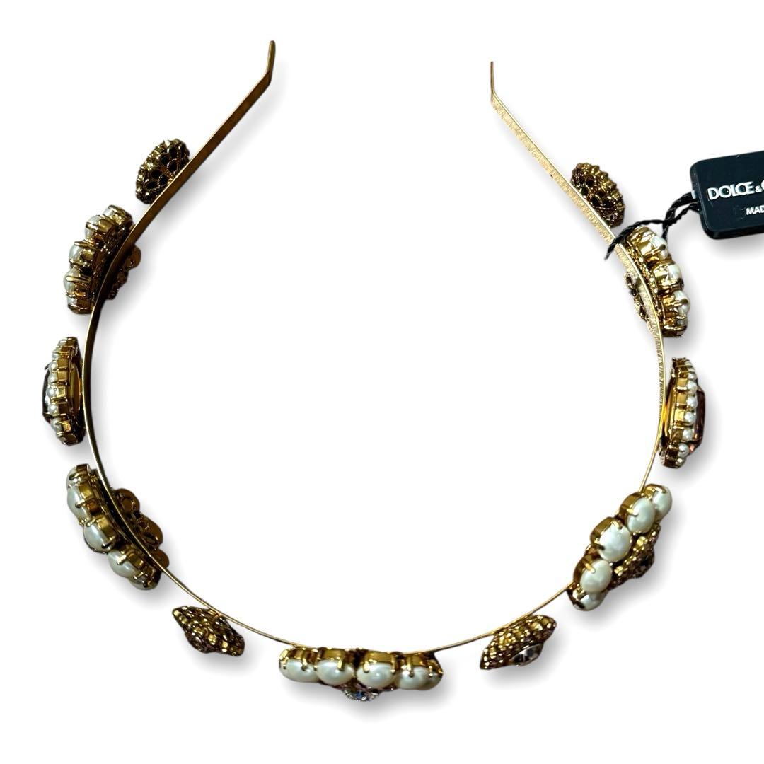 希少★ドルチェ＆ガッバーナ カチューシャ ビジュークリスタル フラワー パール