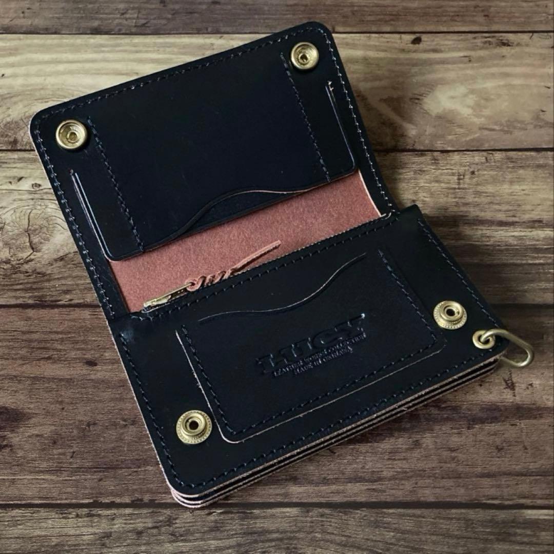 【やっほい】ミドルトラッカーウォレット 茶芯ブラック【お札を折らずに収納】