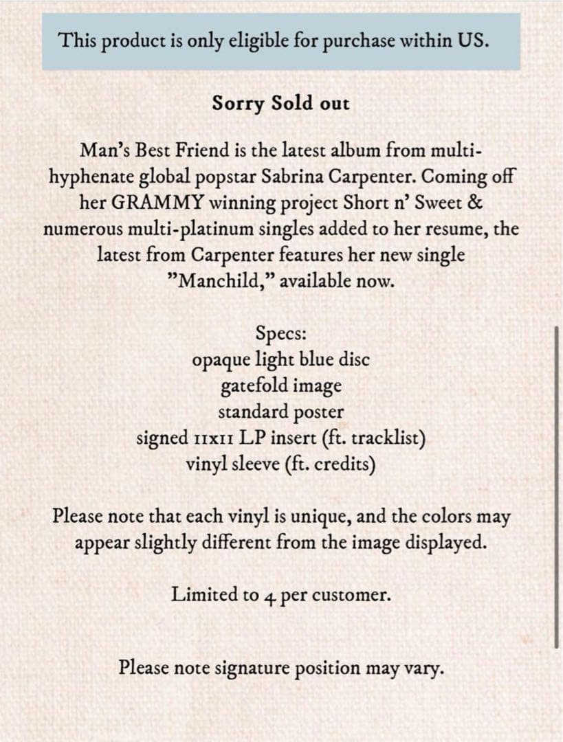 sabrina carpenter Mans Best Friendsサイン入り